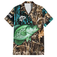 Crappie Fishing Customize Name Family Matching Off Shoulder Short Dress and Hawaiian Shirt Forest and Camo Background in Outdoor Fishing - Wonder Print Shop