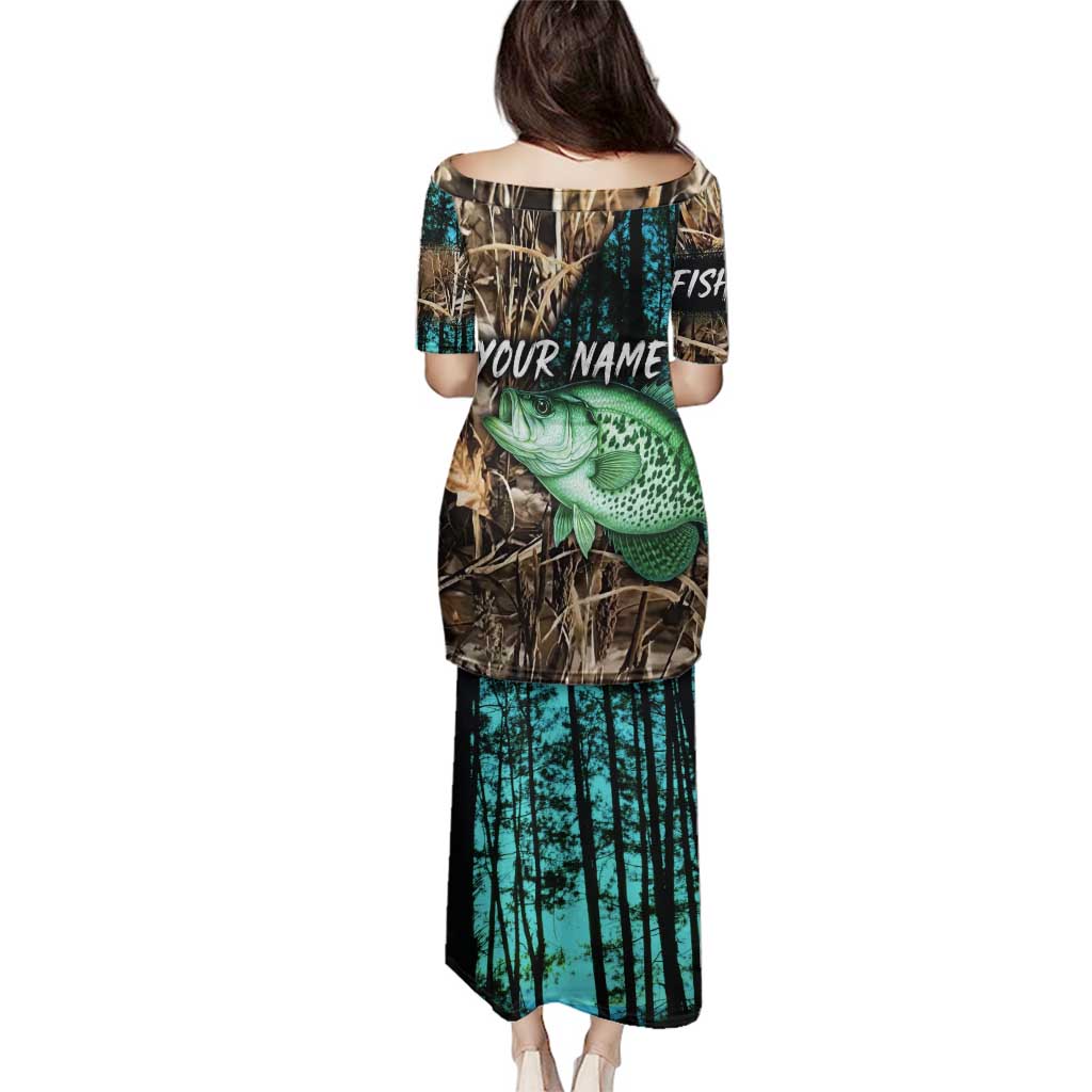 Crappie Fishing Customize Name Family Matching Puletasi and Hawaiian Shirt Forest and Camo Background in Outdoor Fishing - Wonder Print Shop