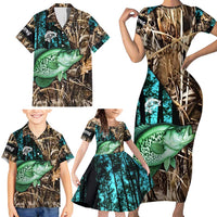 Crappie Fishing Customize Name Family Matching Short Sleeve Bodycon Dress and Hawaiian Shirt Forest and Camo Background in Outdoor Fishing - Wonder Print Shop