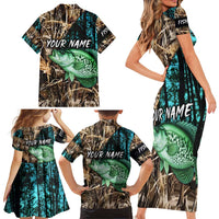 Crappie Fishing Customize Name Family Matching Short Sleeve Bodycon Dress and Hawaiian Shirt Forest and Camo Background in Outdoor Fishing - Wonder Print Shop