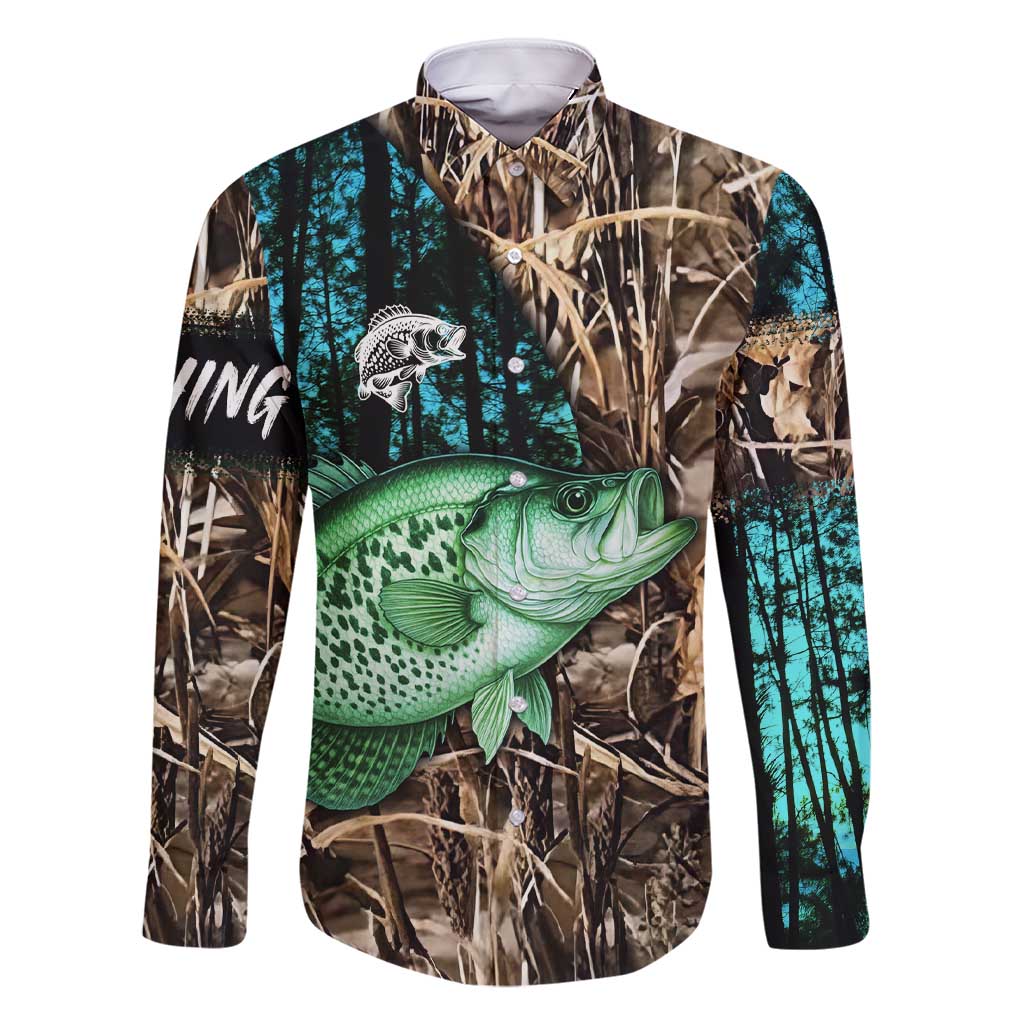 Crappie Fishing Customize Name Family Matching Short Sleeve Bodycon Dress and Hawaiian Shirt Forest and Camo Background in Outdoor Fishing - Wonder Print Shop