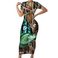 Crappie Fishing Customize Name Family Matching Short Sleeve Bodycon Dress and Hawaiian Shirt Forest and Camo Background in Outdoor Fishing - Wonder Print Shop