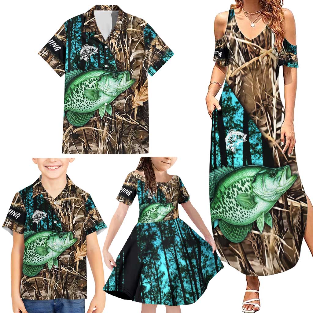 Crappie Fishing Customize Name Family Matching Summer Maxi Dress and Hawaiian Shirt Forest and Camo Background in Outdoor Fishing - Wonder Print Shop