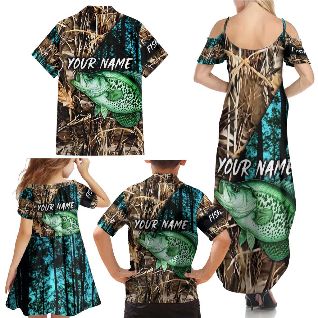 Crappie Fishing Customize Name Family Matching Summer Maxi Dress and Hawaiian Shirt Forest and Camo Background in Outdoor Fishing - Wonder Print Shop