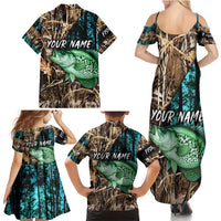 Crappie Fishing Customize Name Family Matching Summer Maxi Dress and Hawaiian Shirt Forest and Camo Background in Outdoor Fishing - Wonder Print Shop