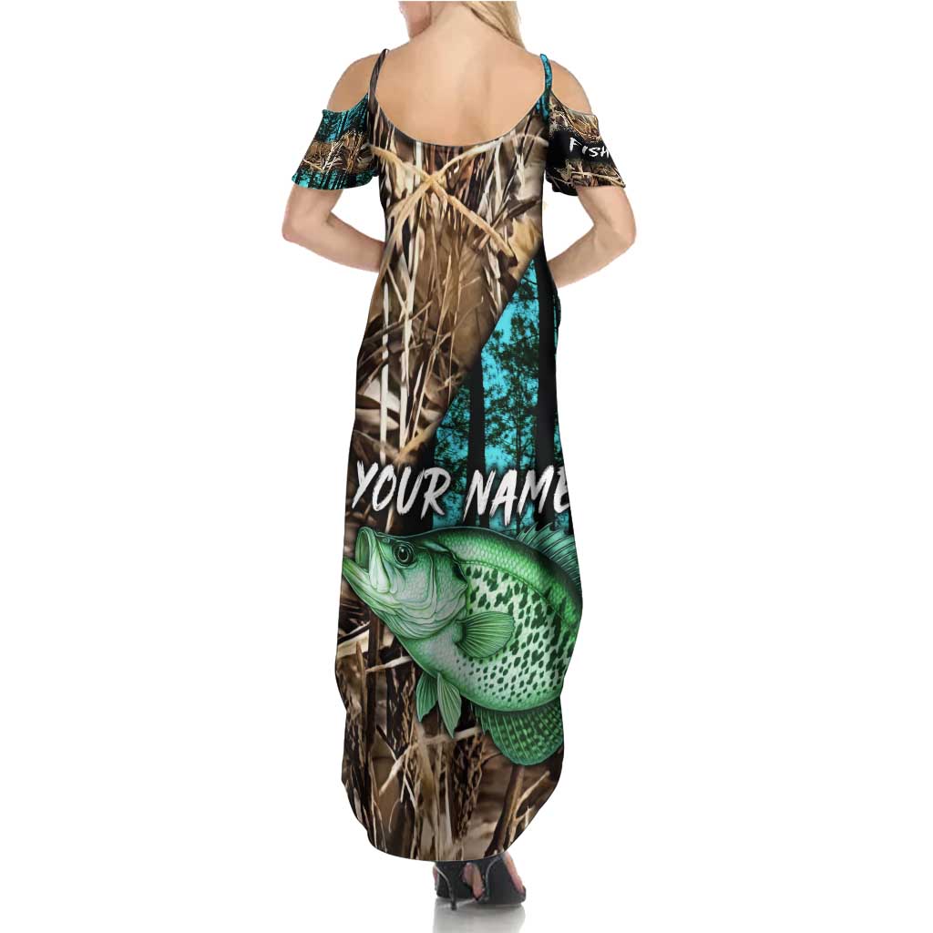 Crappie Fishing Customize Name Family Matching Summer Maxi Dress and Hawaiian Shirt Forest and Camo Background in Outdoor Fishing - Wonder Print Shop