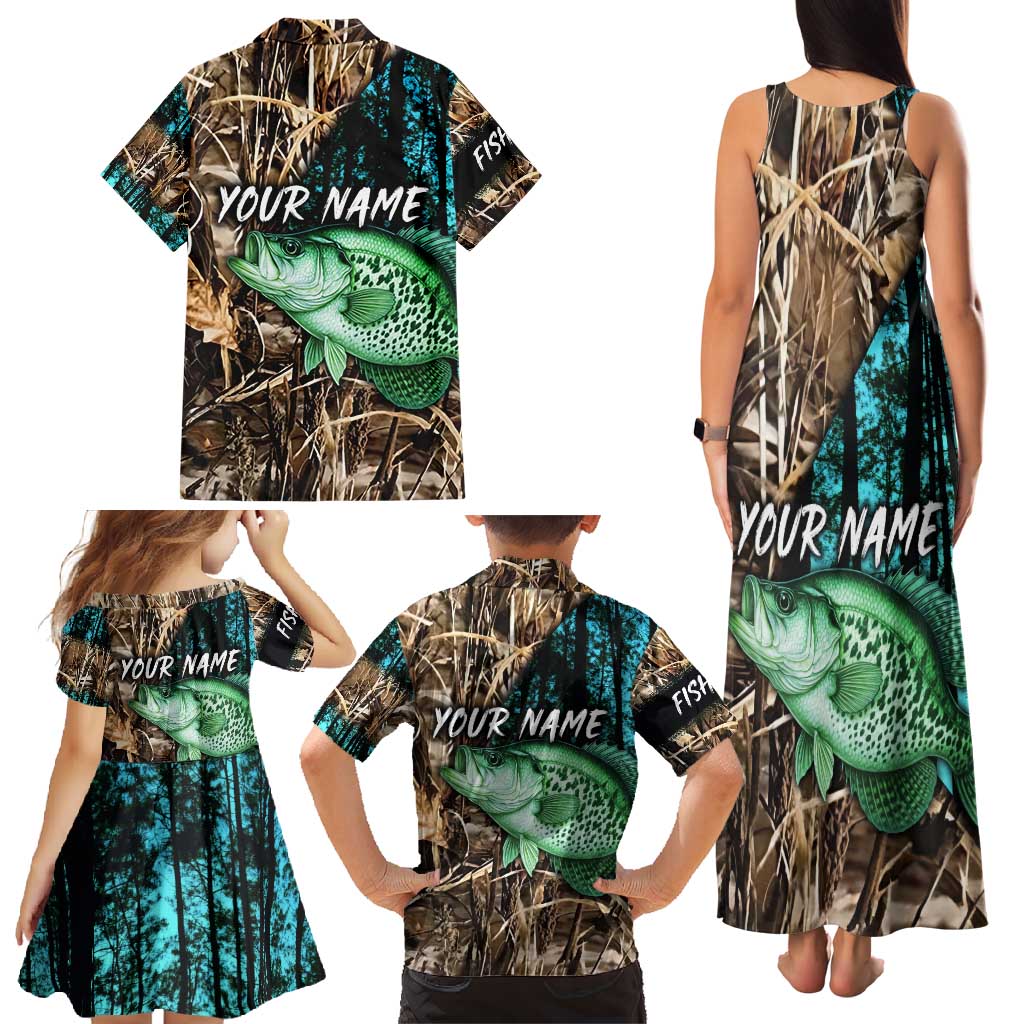 Crappie Fishing Customize Name Family Matching Tank Maxi Dress and Hawaiian Shirt Forest and Camo Background in Outdoor Fishing - Wonder Print Shop