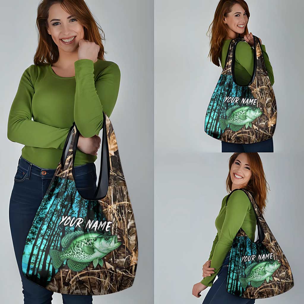 Crappie Fishing Customize Name Grocery Bag Forest and Camo Background in Outdoor Fishing - Wonder Print Shop