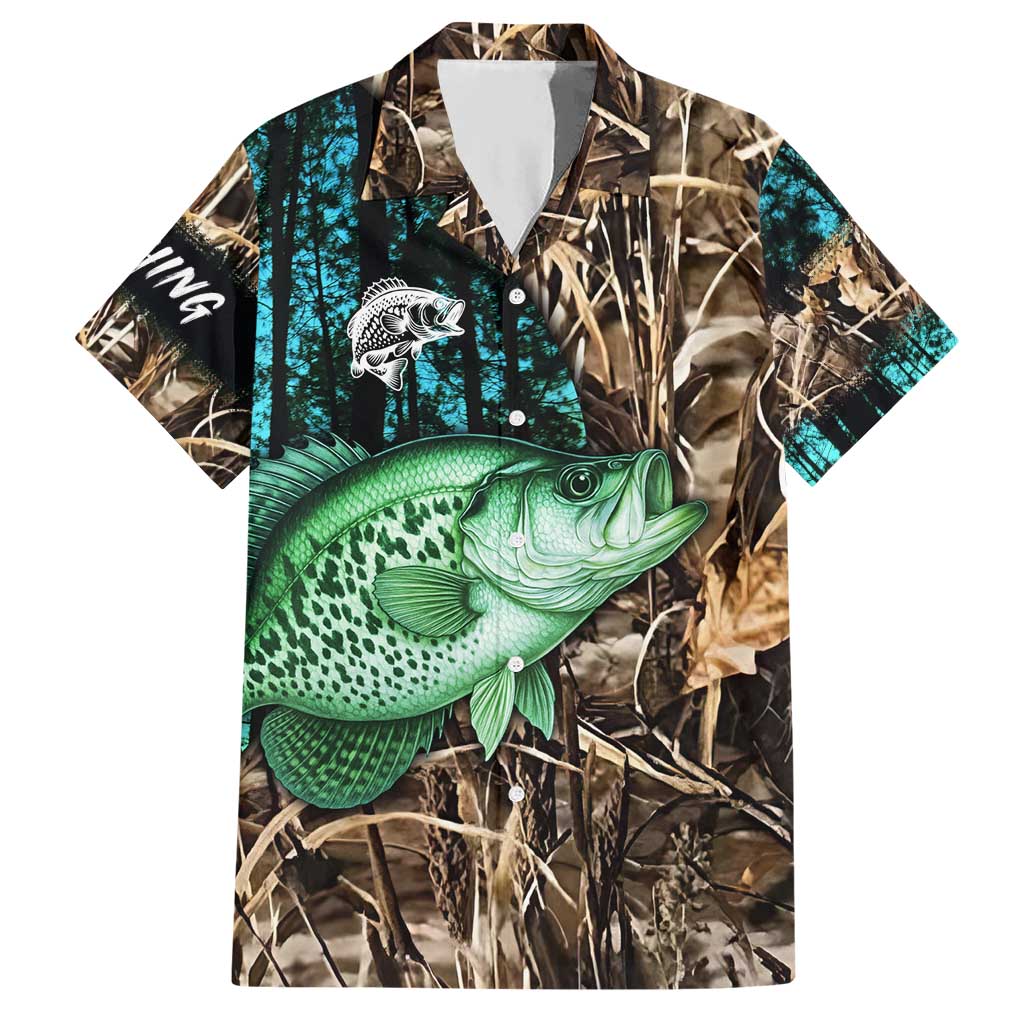 Crappie Fishing Customize Name Hawaiian Shirt Forest and Camo Background in Outdoor Fishing - Wonder Print Shop