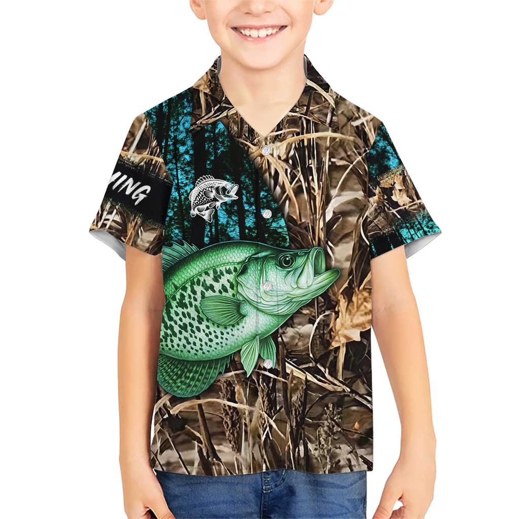 Crappie Fishing Customize Name Hawaiian Shirt Forest and Camo Background in Outdoor Fishing - Wonder Print Shop