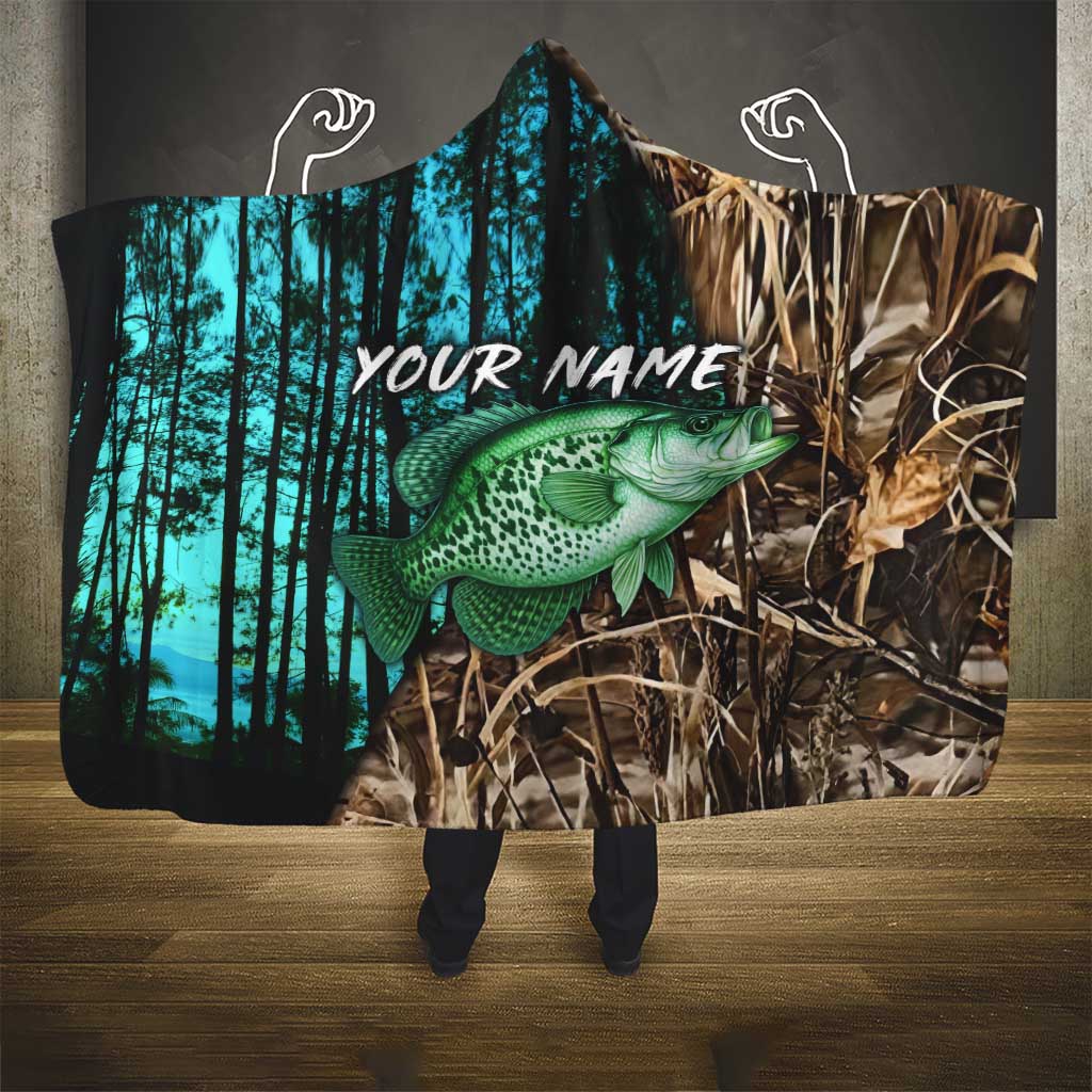 Crappie Fishing Customize Name Hooded Blanket Forest and Camo Background in Outdoor Fishing - Wonder Print Shop