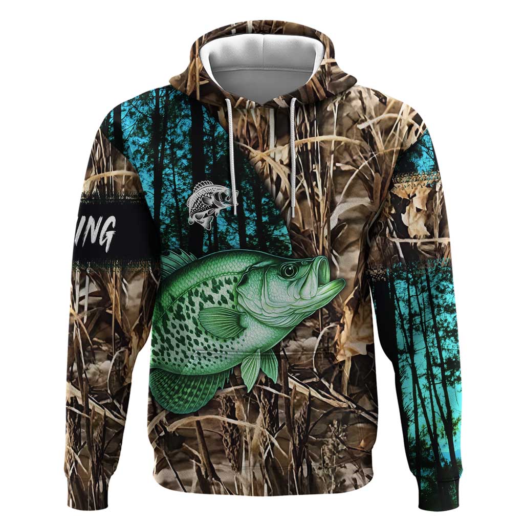 Crappie Fishing Customize Name Hoodie Forest and Camo Background in Outdoor Fishing - Wonder Print Shop
