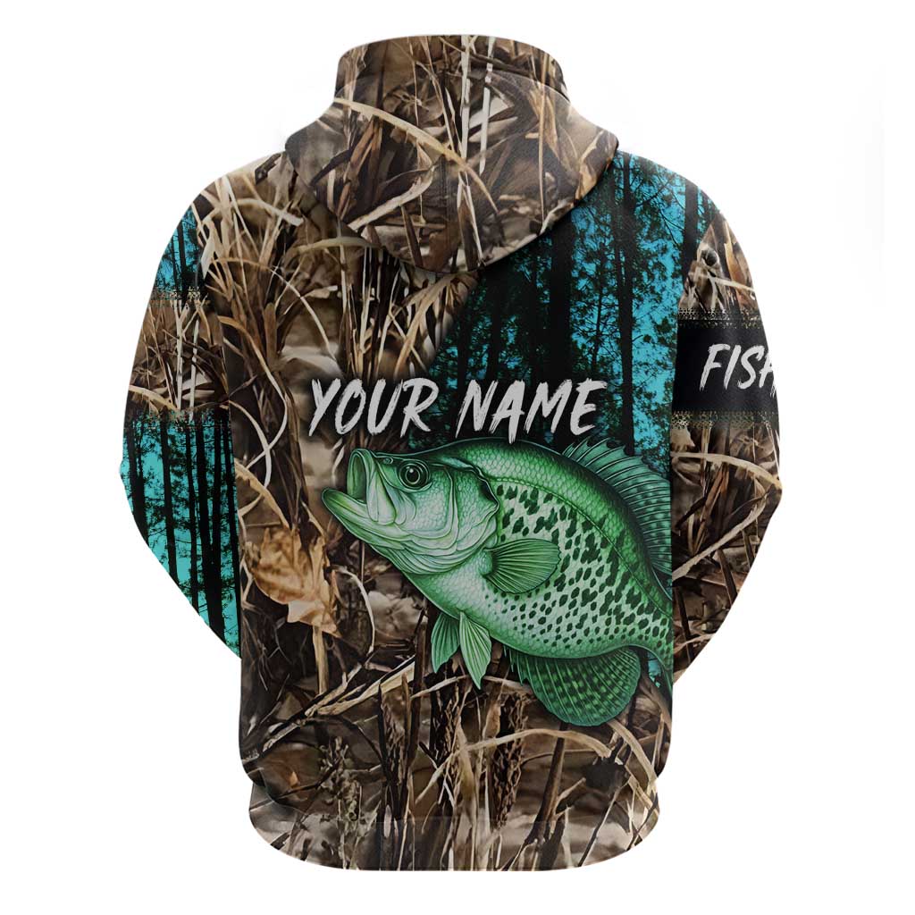 Crappie Fishing Customize Name Hoodie Forest and Camo Background in Outdoor Fishing - Wonder Print Shop
