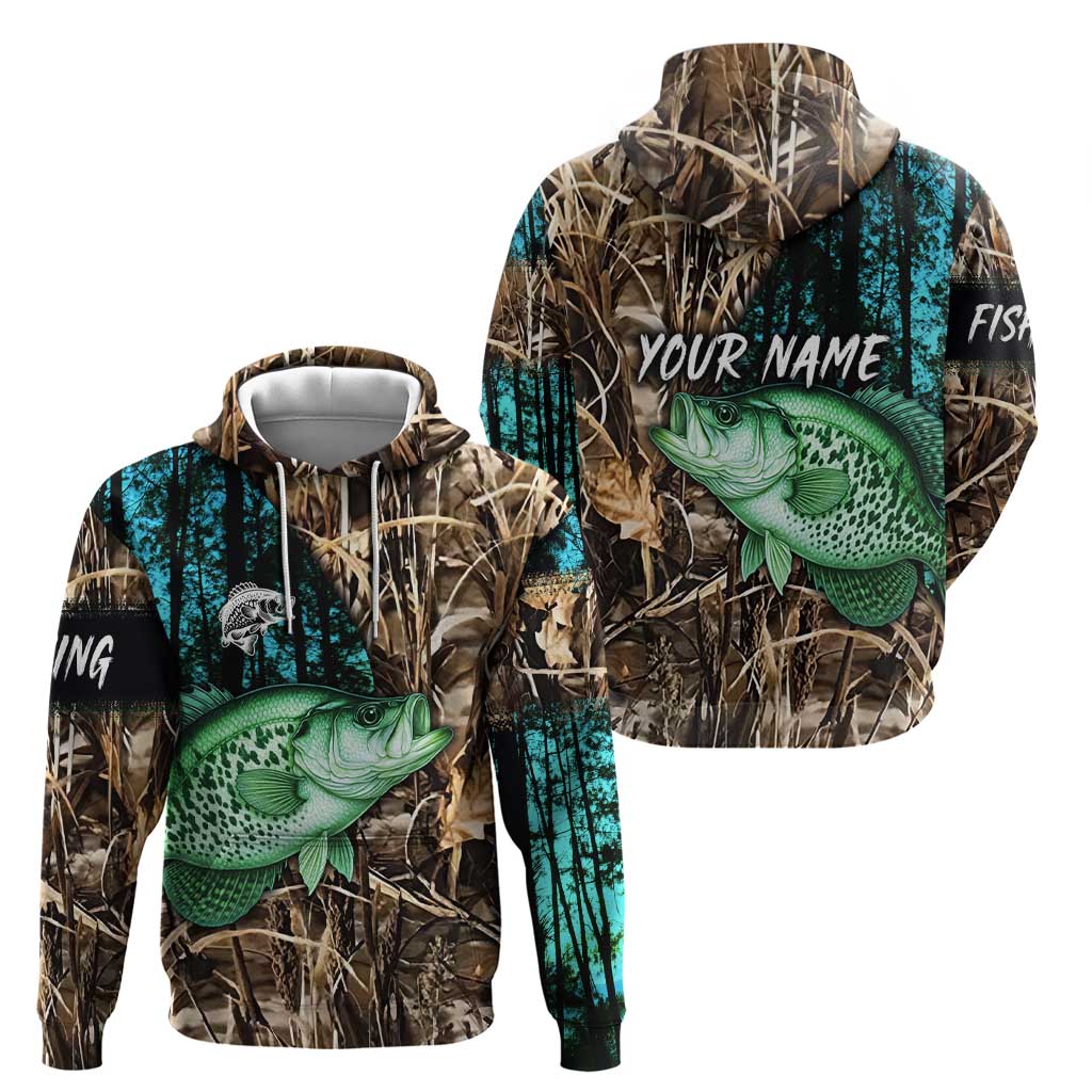 Crappie Fishing Customize Name Hoodie Forest and Camo Background in Outdoor Fishing - Wonder Print Shop