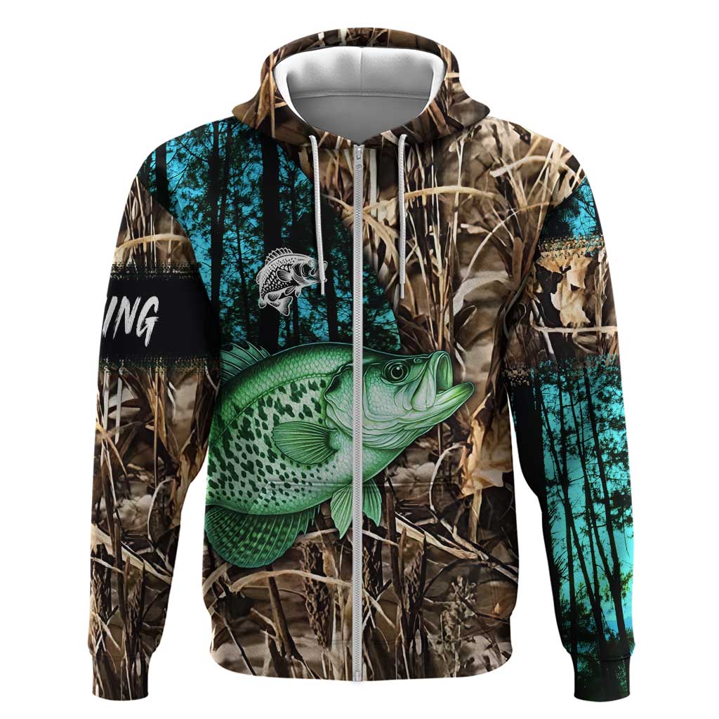 Crappie Fishing Customize Name Hoodie Forest and Camo Background in Outdoor Fishing - Wonder Print Shop