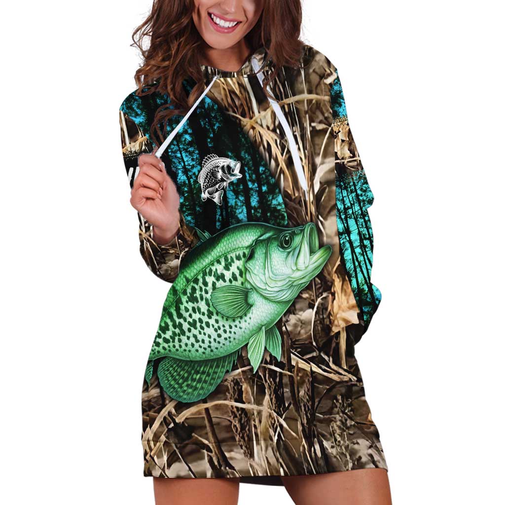 Crappie Fishing Customize Name Hoodie Dress Forest and Camo Background in Outdoor Fishing - Wonder Print Shop