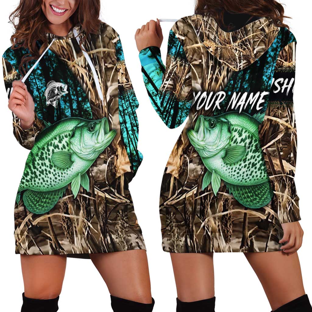 Crappie Fishing Customize Name Hoodie Dress Forest and Camo Background in Outdoor Fishing - Wonder Print Shop
