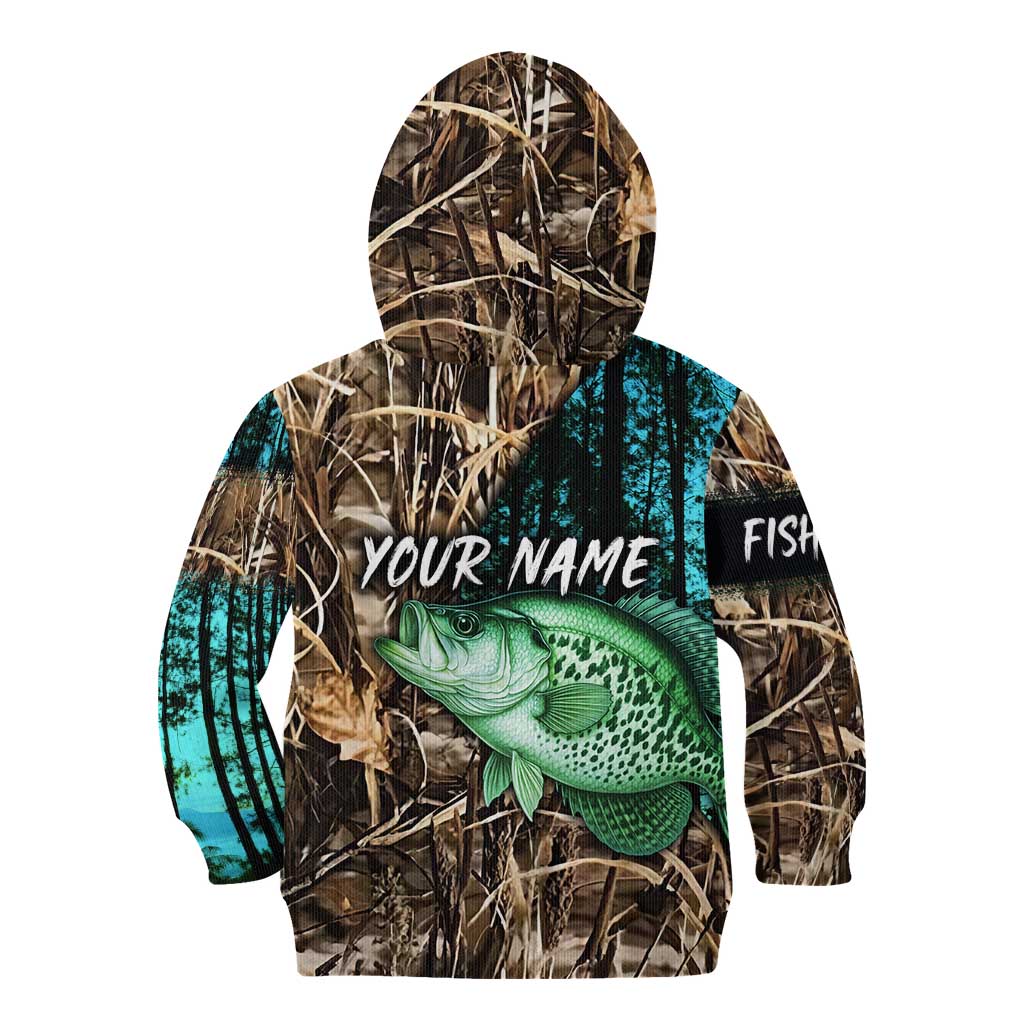 Crappie Fishing Customize Name Kid Hoodie Forest and Camo Background in Outdoor Fishing - Wonder Print Shop
