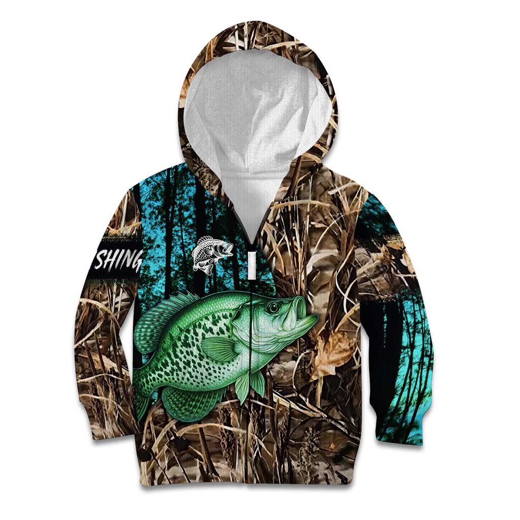 Crappie Fishing Customize Name Kid Hoodie Forest and Camo Background in Outdoor Fishing - Wonder Print Shop