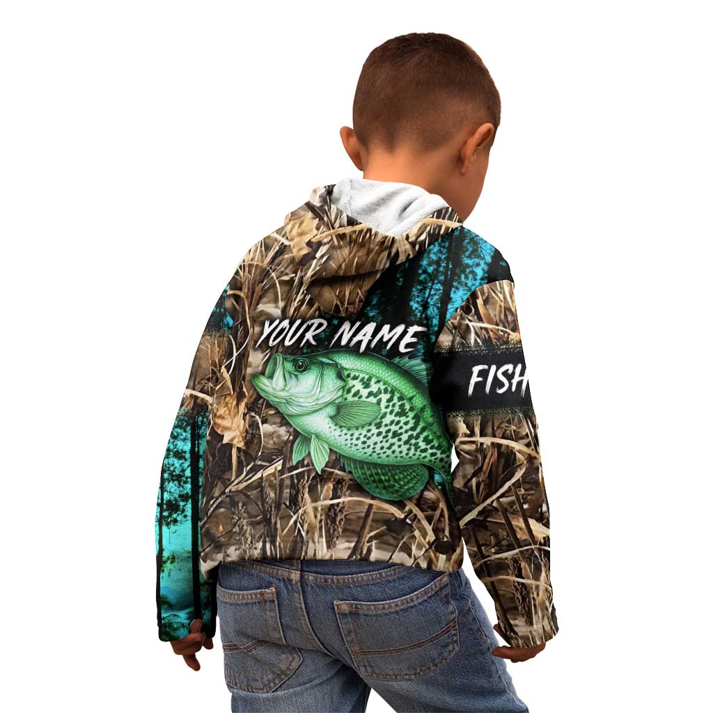 Crappie Fishing Customize Name Kid Hoodie Forest and Camo Background in Outdoor Fishing - Wonder Print Shop