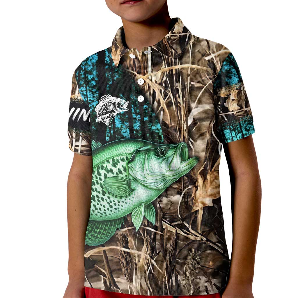 Crappie Fishing Customize Name Kid Polo Shirt Forest and Camo Background in Outdoor Fishing - Wonder Print Shop