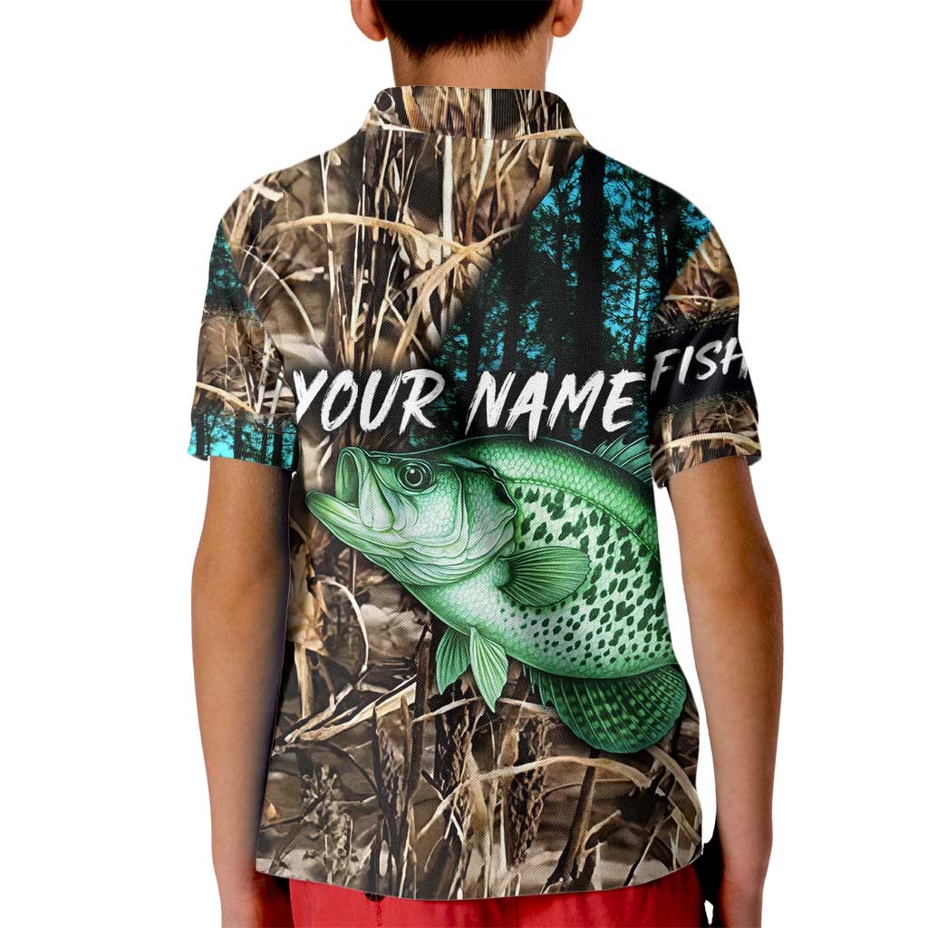 Crappie Fishing Customize Name Kid Polo Shirt Forest and Camo Background in Outdoor Fishing - Wonder Print Shop
