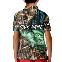 Crappie Fishing Customize Name Kid Polo Shirt Forest and Camo Background in Outdoor Fishing - Wonder Print Shop