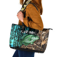 Crappie Fishing Customize Name Leather Tote Bag Forest and Camo Background in Outdoor Fishing - Wonder Print Shop