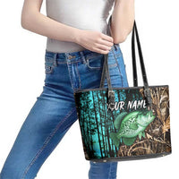 Crappie Fishing Customize Name Leather Tote Bag Forest and Camo Background in Outdoor Fishing - Wonder Print Shop