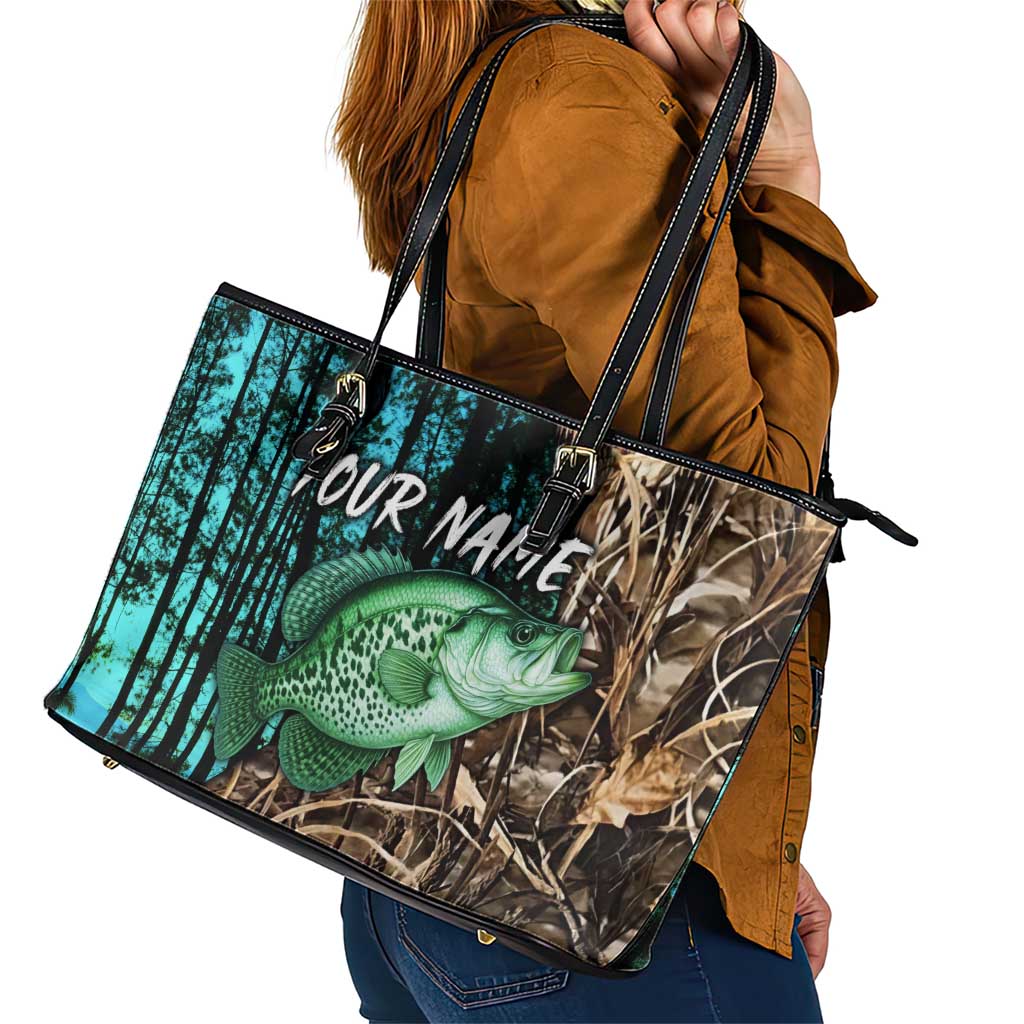 Crappie Fishing Customize Name Leather Tote Bag Forest and Camo Background in Outdoor Fishing - Wonder Print Shop
