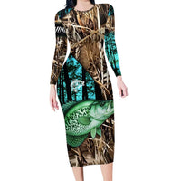 Crappie Fishing Customize Name Long Sleeve Bodycon Dress Forest and Camo Background in Outdoor Fishing - Wonder Print Shop