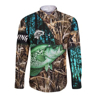 Crappie Fishing Customize Name Long Sleeve Button Shirt Forest and Camo Background in Outdoor Fishing - Wonder Print Shop