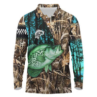 Crappie Fishing Customize Name Long Sleeve Polo Shirt Forest and Camo Background in Outdoor Fishing - Wonder Print Shop
