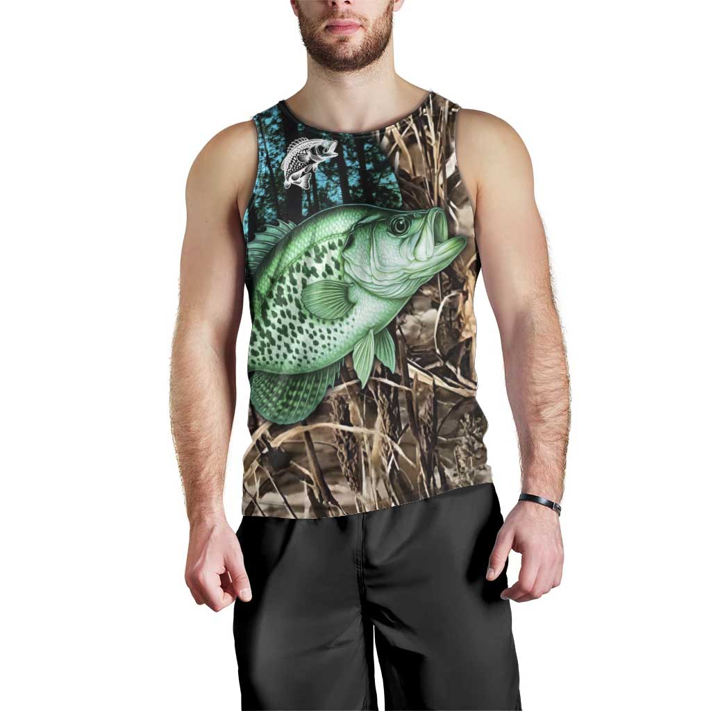 Crappie Fishing Customize Name Men Tank Top Forest and Camo Background in Outdoor Fishing - Wonder Print Shop
