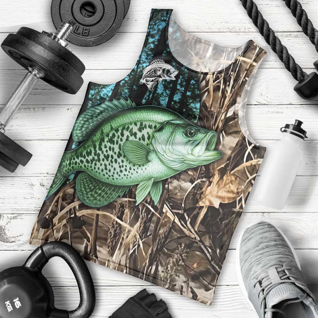 Crappie Fishing Customize Name Men Tank Top Forest and Camo Background in Outdoor Fishing - Wonder Print Shop
