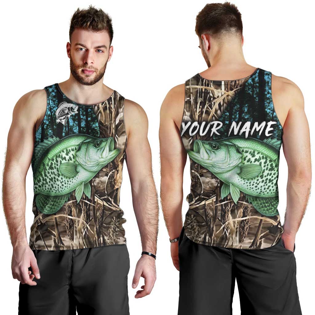 Crappie Fishing Customize Name Men Tank Top Forest and Camo Background in Outdoor Fishing - Wonder Print Shop