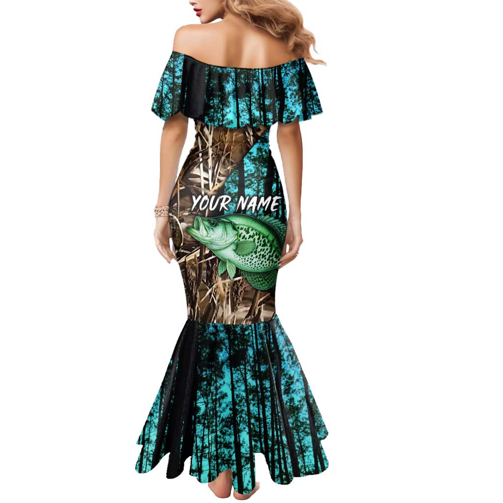 Crappie Fishing Customize Name Mermaid Dress Forest and Camo Background in Outdoor Fishing - Wonder Print Shop