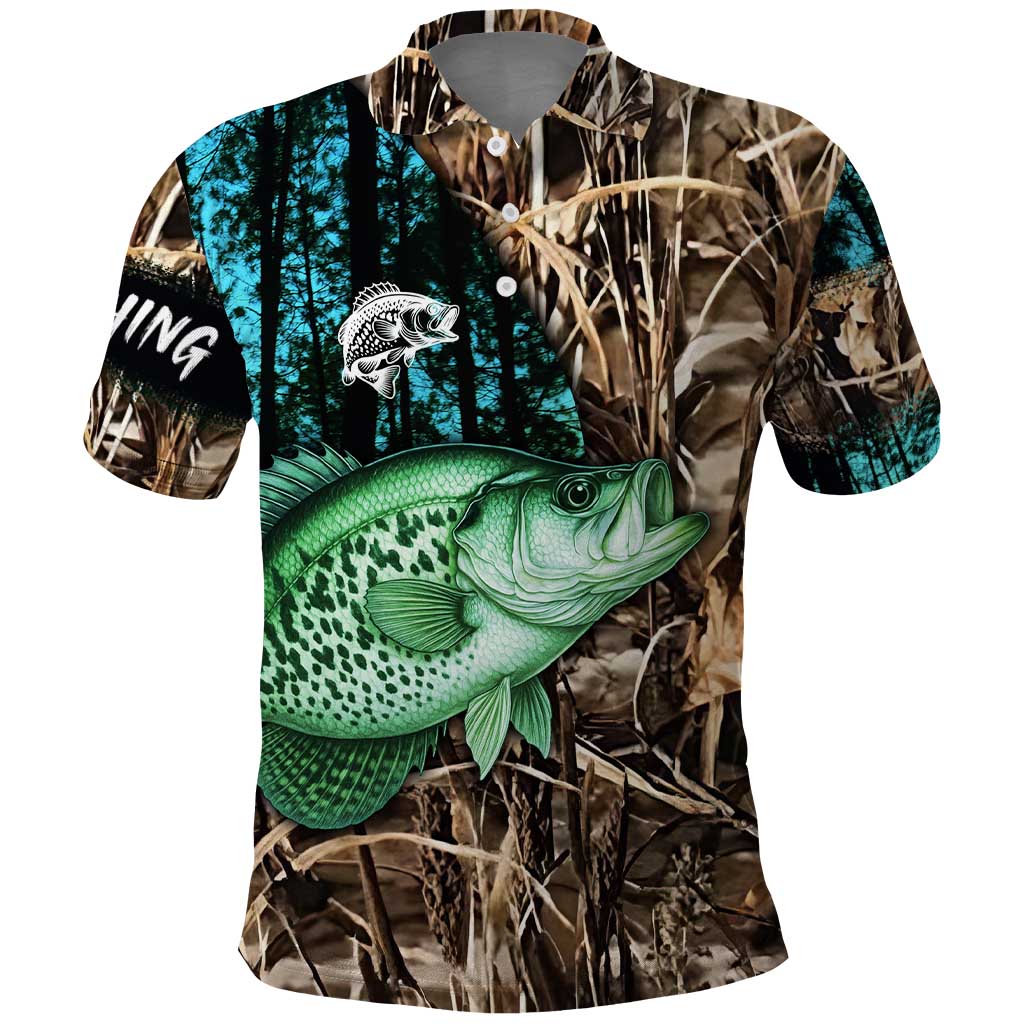 Crappie Fishing Customize Name Polo Shirt Forest and Camo Background in Outdoor Fishing - Wonder Print Shop