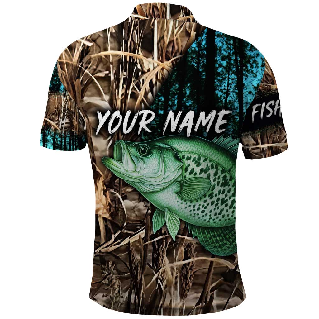 Crappie Fishing Customize Name Polo Shirt Forest and Camo Background in Outdoor Fishing - Wonder Print Shop