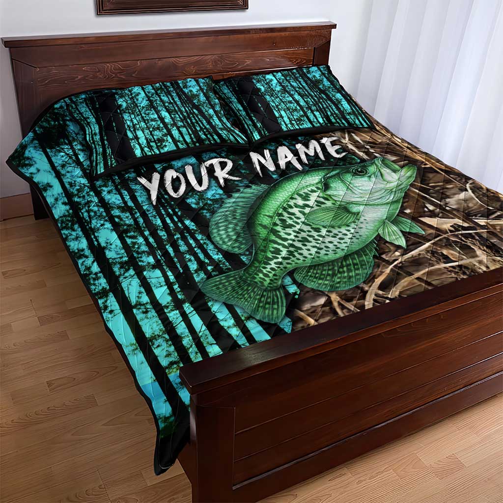 Crappie Fishing Customize Name Quilt Bed Set Forest and Camo Background in Outdoor Fishing - Wonder Print Shop