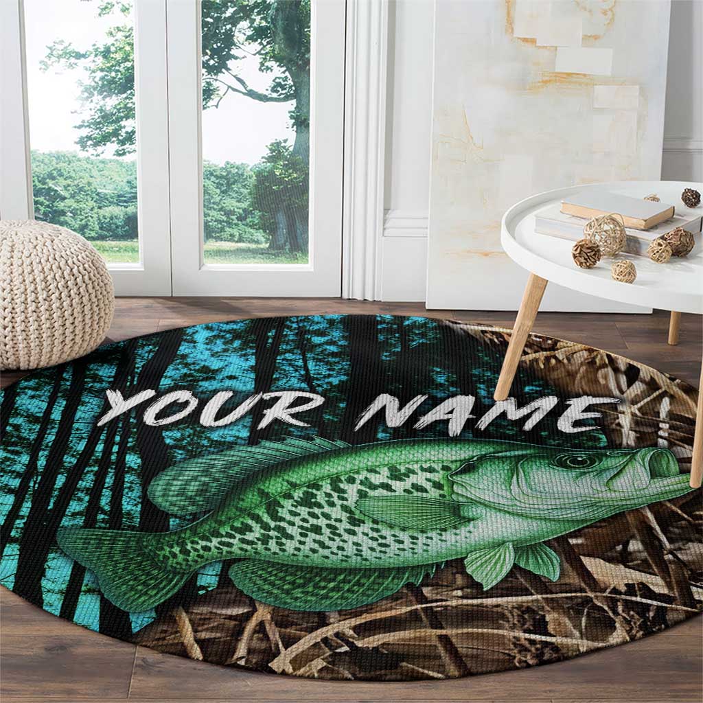 Crappie Fishing Customize Name Round Carpet Forest and Camo Background in Outdoor Fishing - Wonder Print Shop