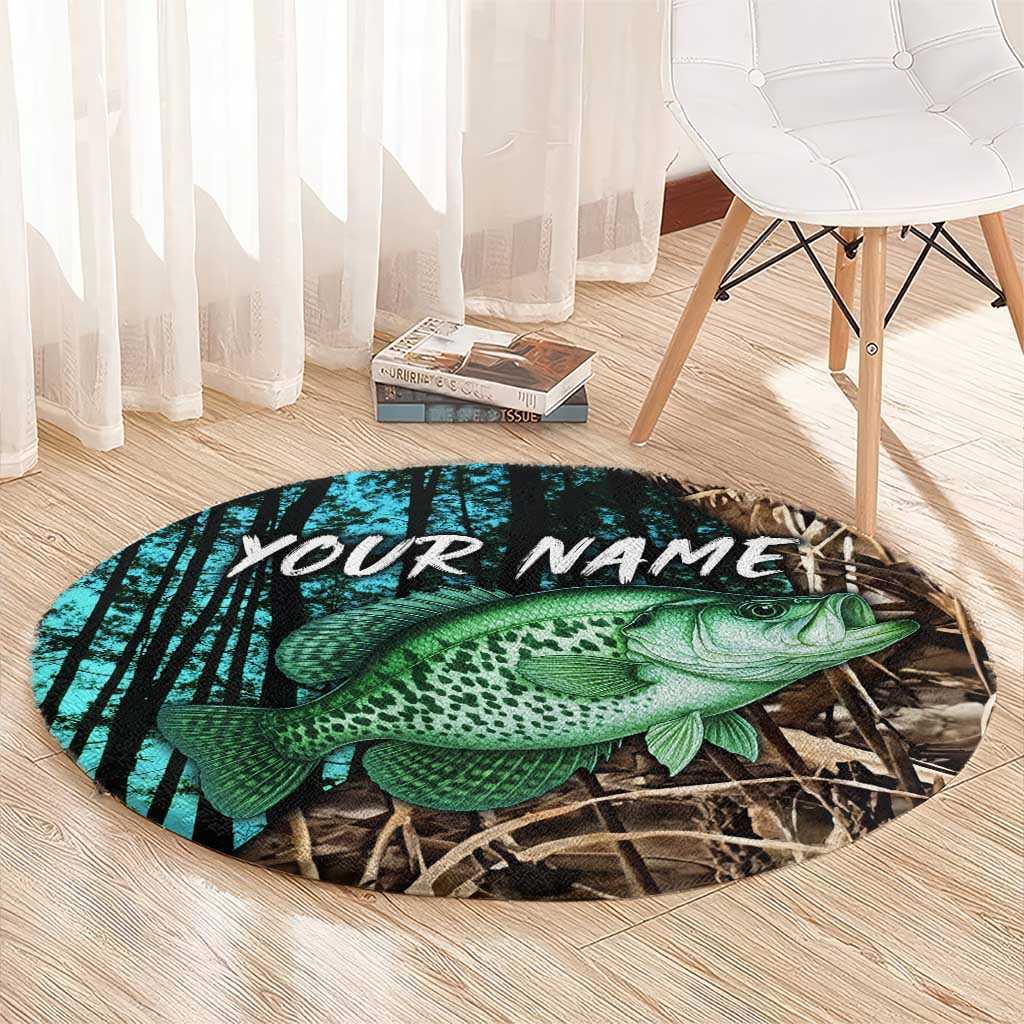 Crappie Fishing Customize Name Round Carpet Forest and Camo Background in Outdoor Fishing - Wonder Print Shop