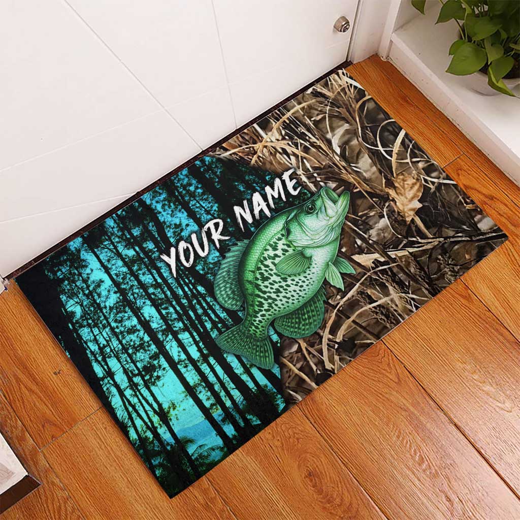 Crappie Fishing Customize Name Rubber Doormat Forest and Camo Background in Outdoor Fishing - Wonder Print Shop
