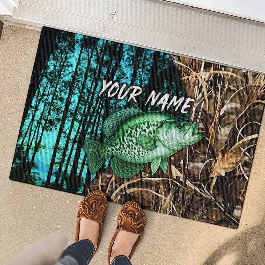 Crappie Fishing Customize Name Rubber Doormat Forest and Camo Background in Outdoor Fishing - Wonder Print Shop