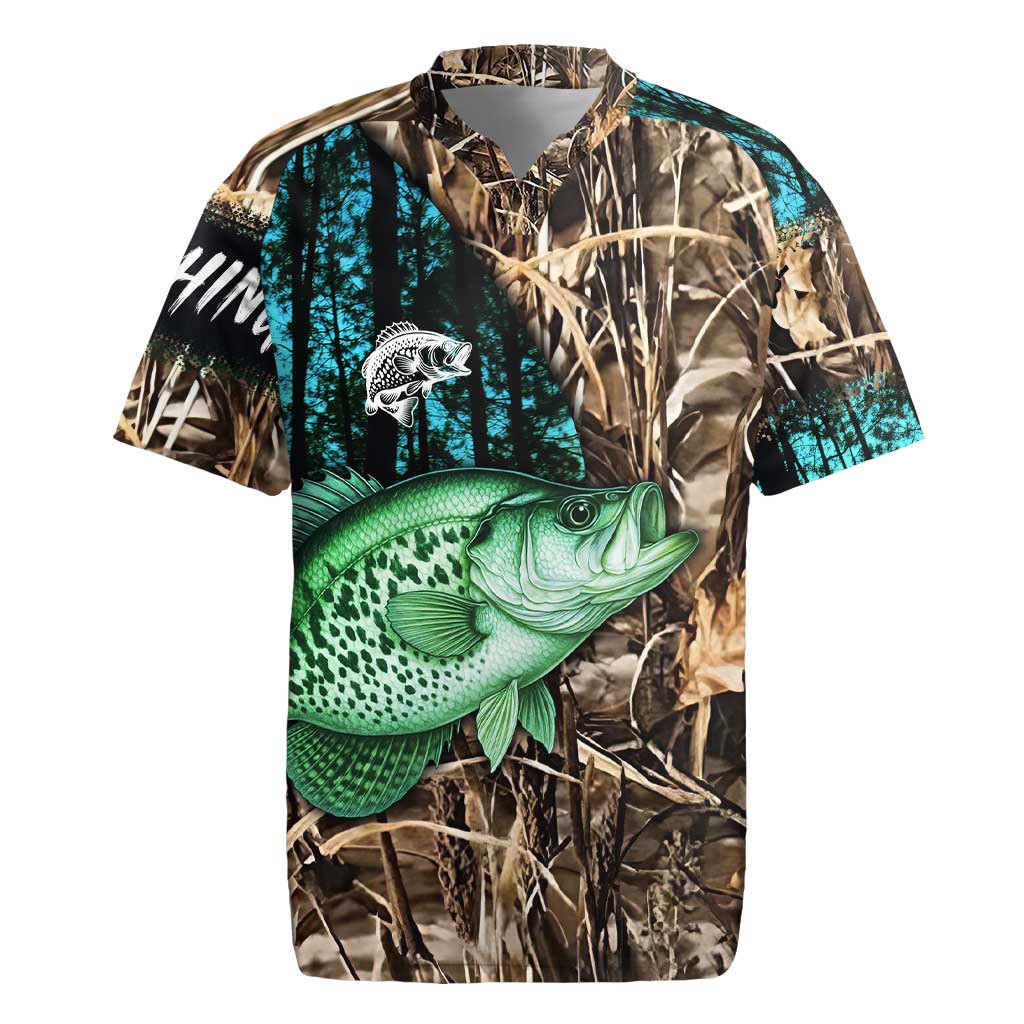 Crappie Fishing Customize Name Rugby Jersey Forest and Camo Background in Outdoor Fishing - Wonder Print Shop
