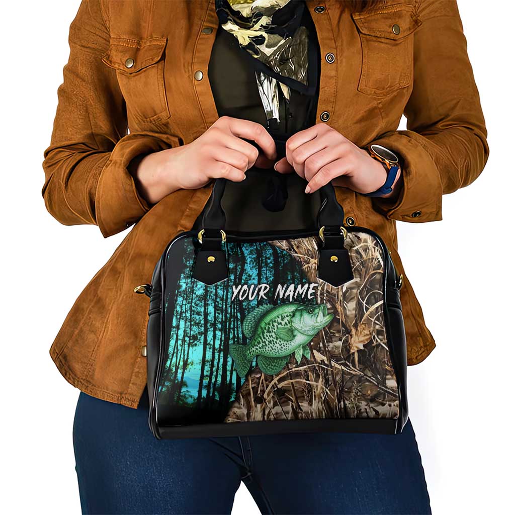 Crappie Fishing Customize Name Shoulder Handbag Forest and Camo Background in Outdoor Fishing - Wonder Print Shop