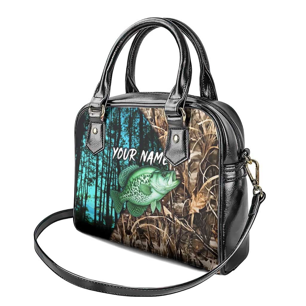 Crappie Fishing Customize Name Shoulder Handbag Forest and Camo Background in Outdoor Fishing - Wonder Print Shop