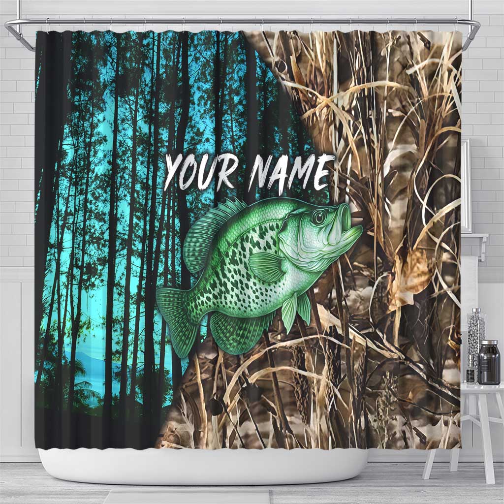 Crappie Fishing Customize Name Shower Curtain Forest and Camo Background in Outdoor Fishing - Wonder Print Shop