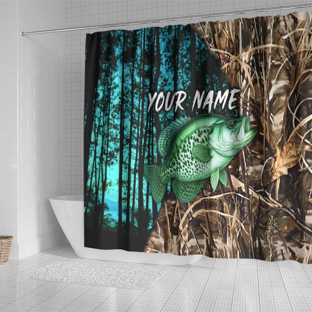 Crappie Fishing Customize Name Shower Curtain Forest and Camo Background in Outdoor Fishing - Wonder Print Shop
