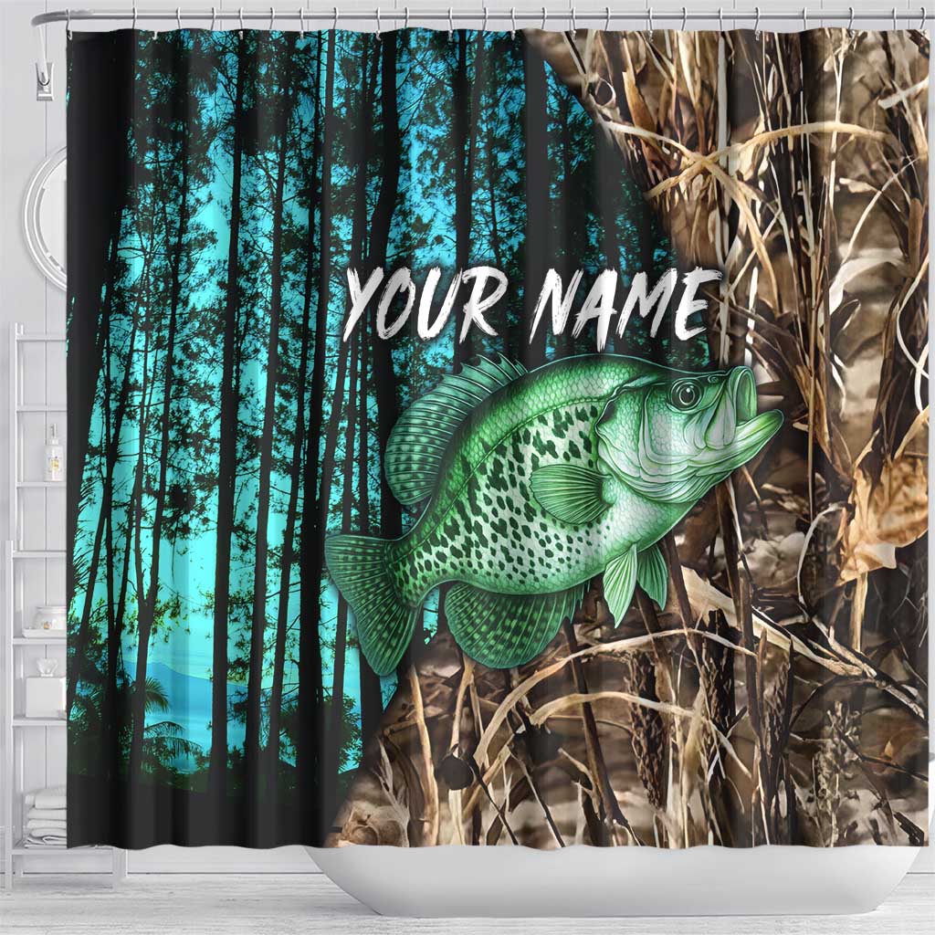 Crappie Fishing Customize Name Shower Curtain Forest and Camo Background in Outdoor Fishing - Wonder Print Shop